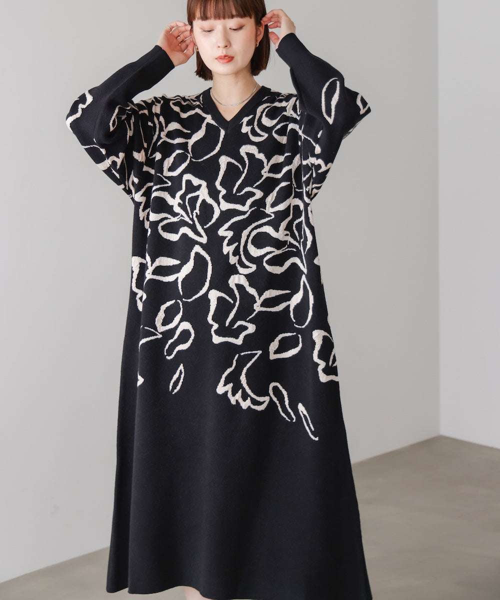 袋ジャガード柄マキシワンピース