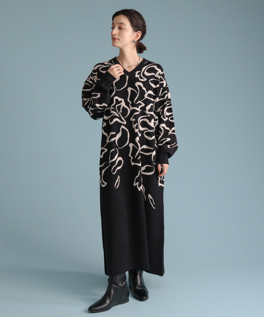 袋ジャガード柄マキシワンピース