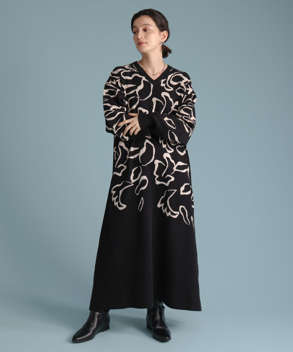 袋ジャガード柄マキシワンピース