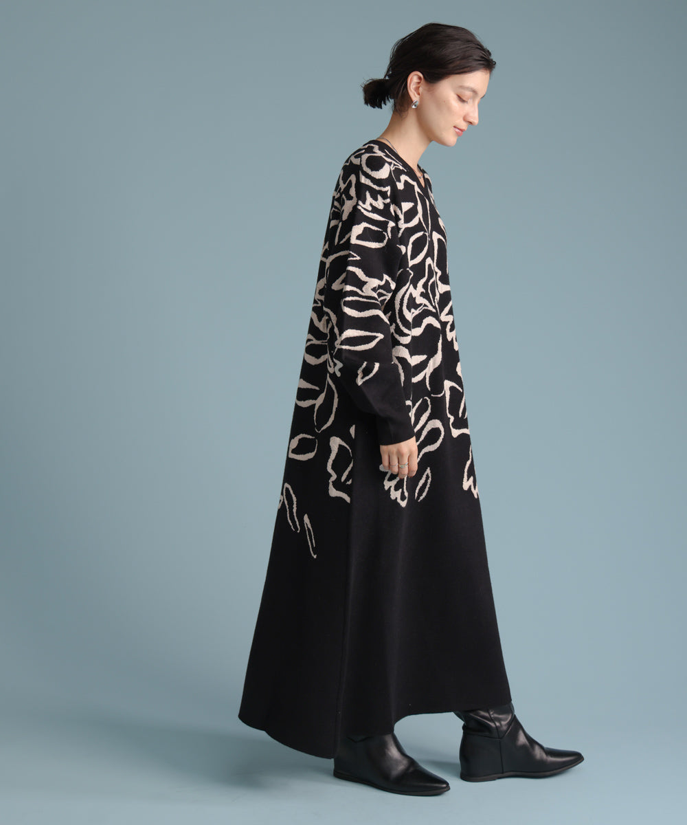 袋ジャガード柄マキシワンピース