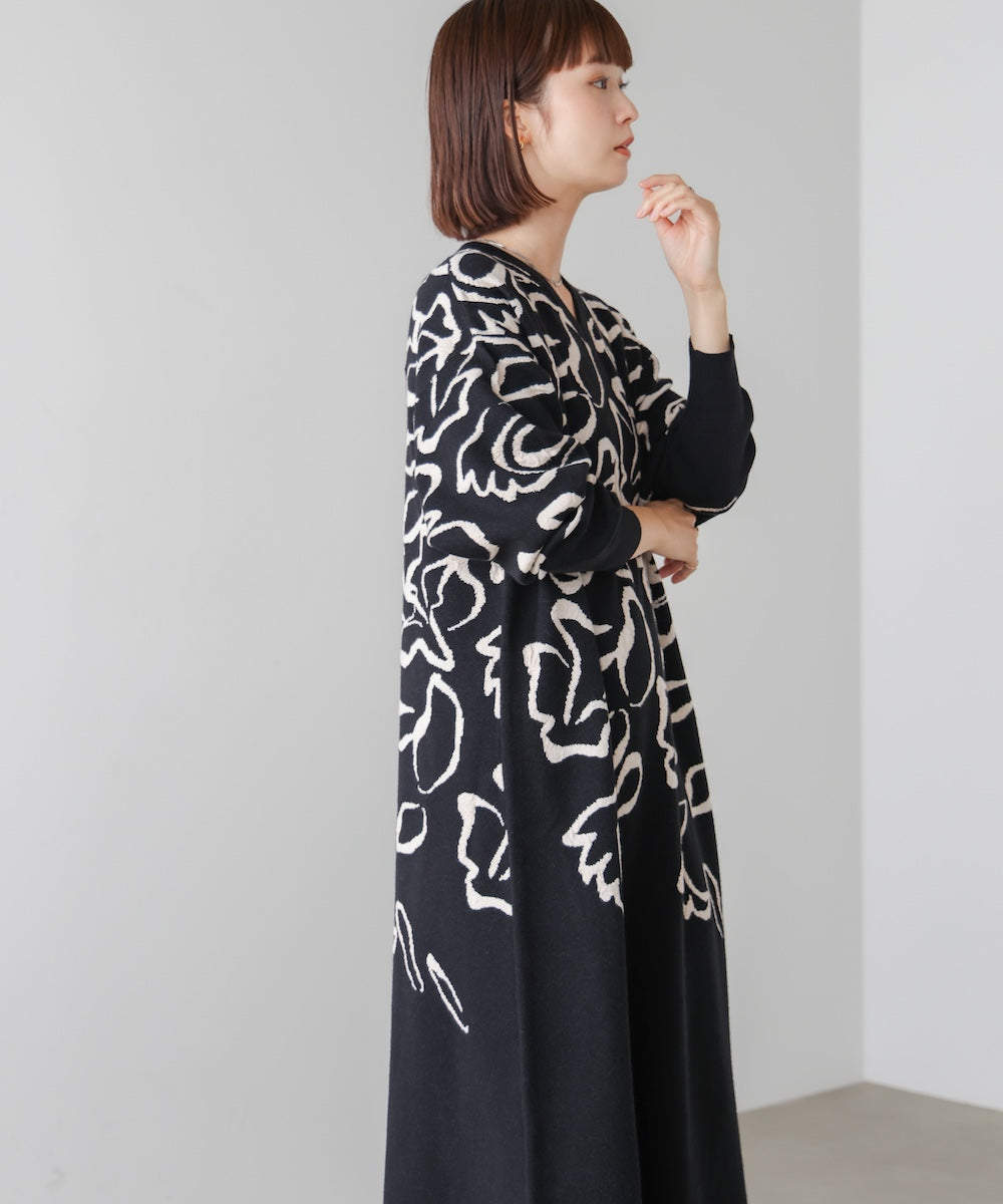 袋ジャガード柄マキシワンピース