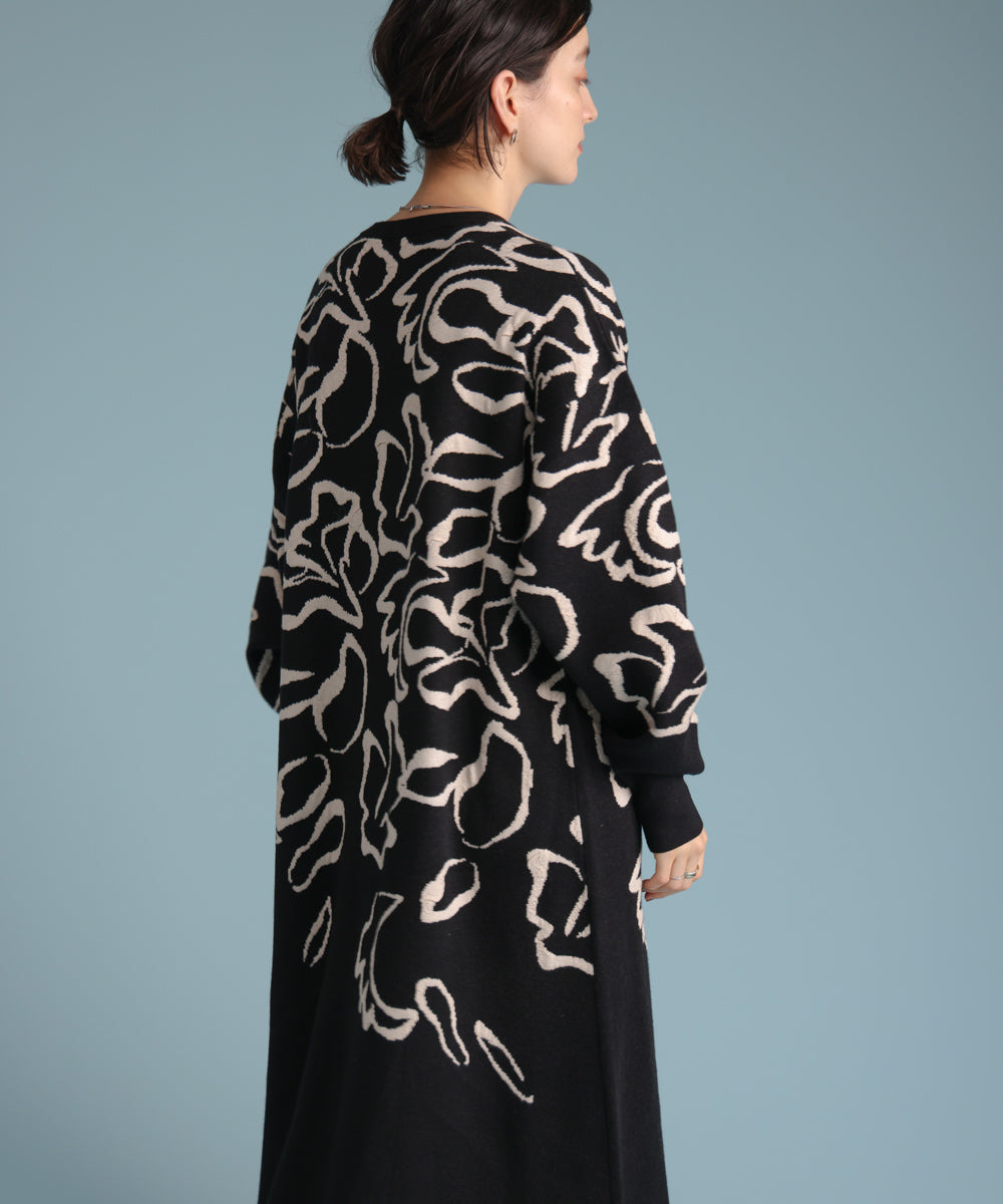 袋ジャガード柄マキシワンピース