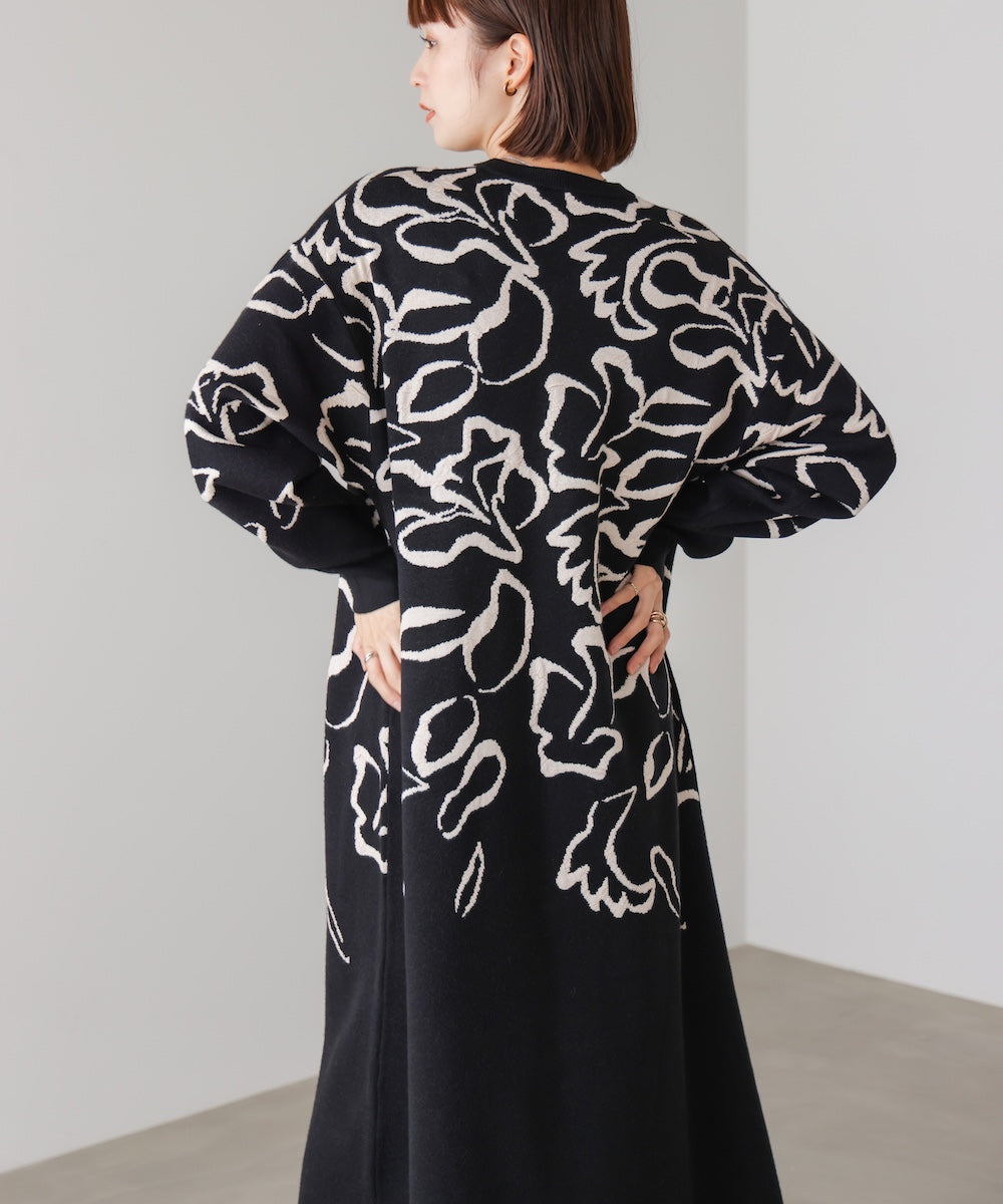 袋ジャガード柄マキシワンピース