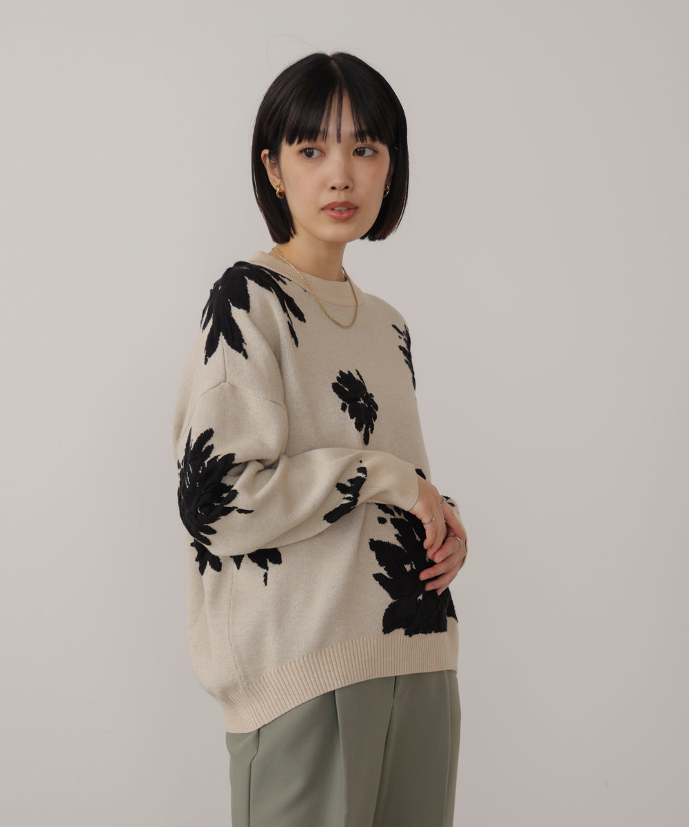 フラワージャガード柄ニットプルオーバー