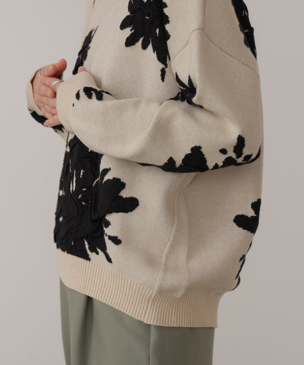 フラワージャガード柄ニットプルオーバー