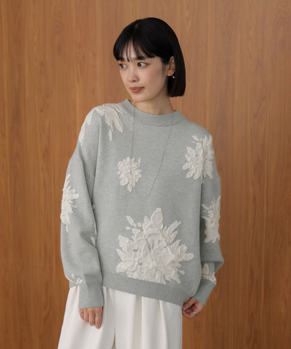 フラワージャガード柄ニットプルオーバー