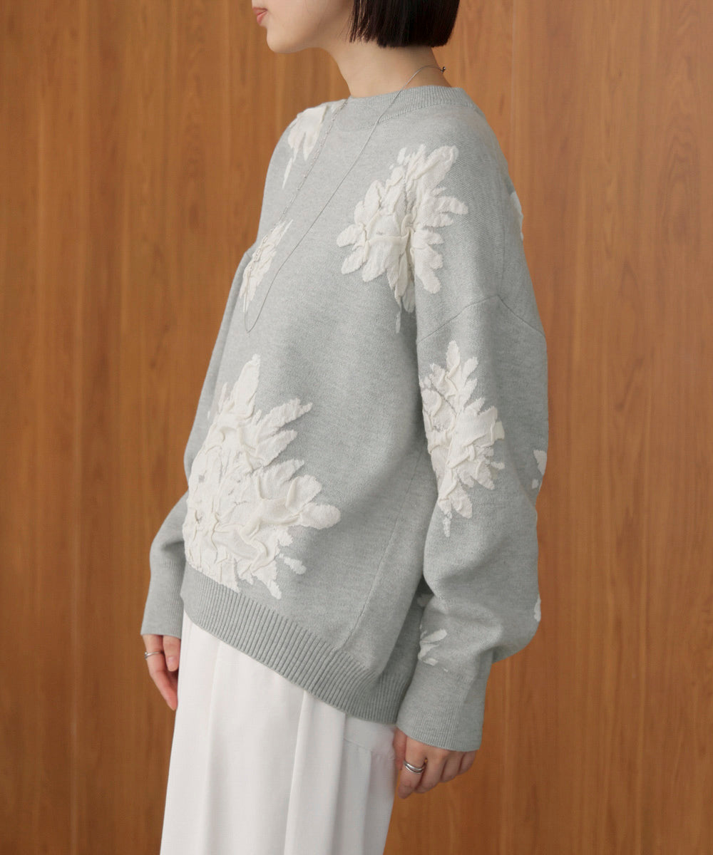 フラワージャガード柄ニットプルオーバー