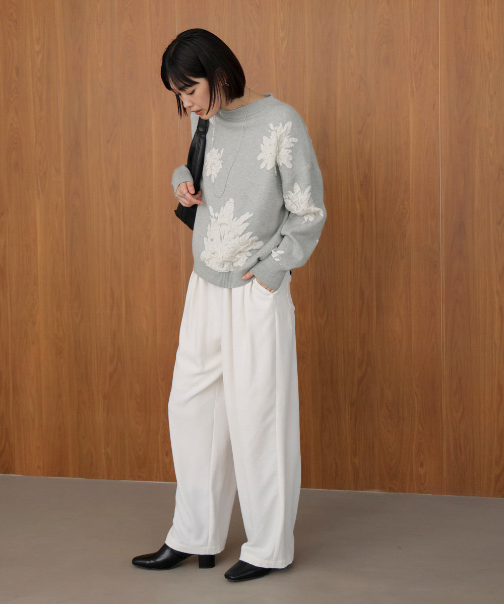 フラワージャガード柄ニットプルオーバー