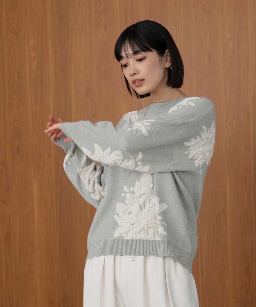 フラワージャガード柄ニットプルオーバー
