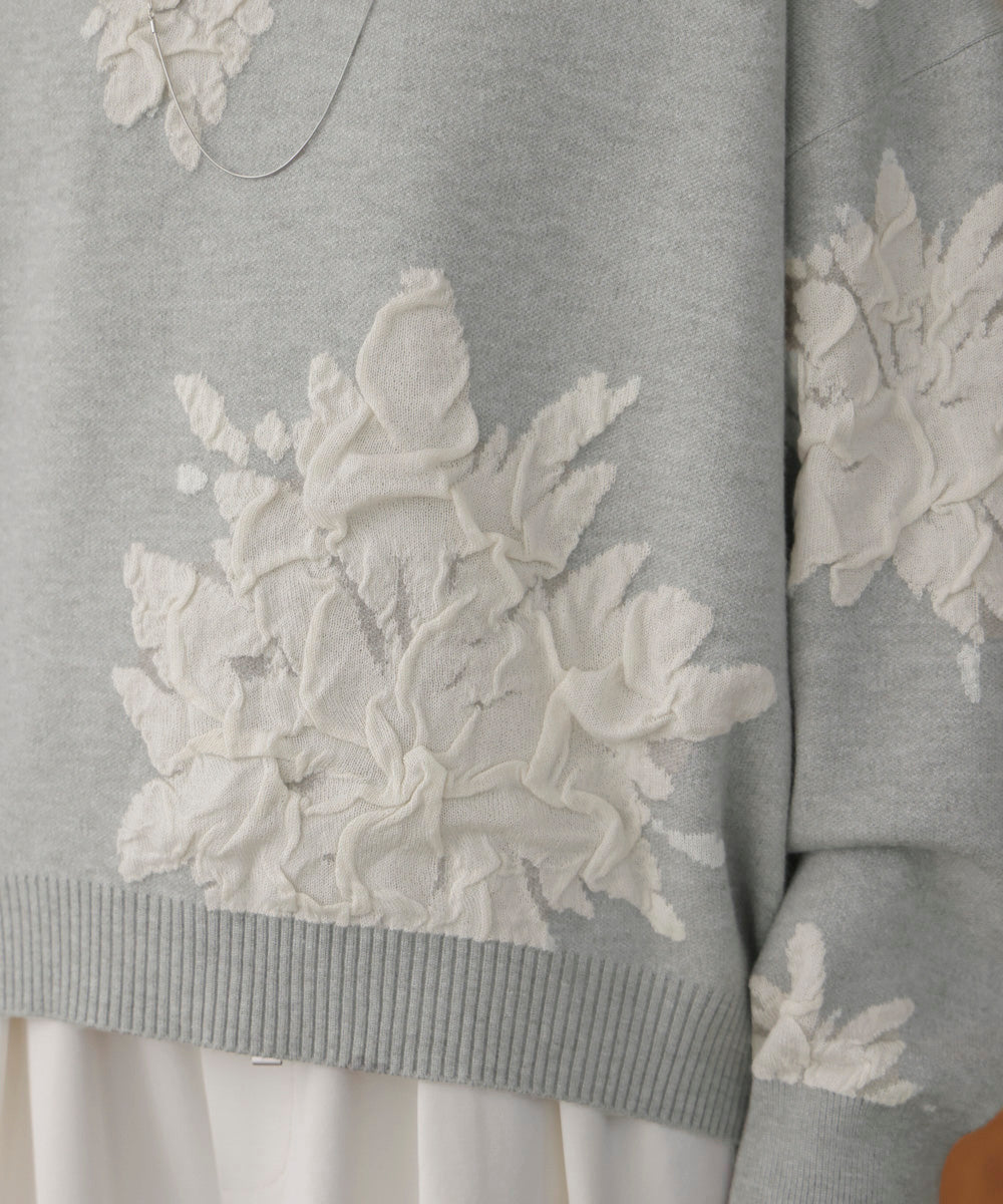 フラワージャガード柄ニットプルオーバー
