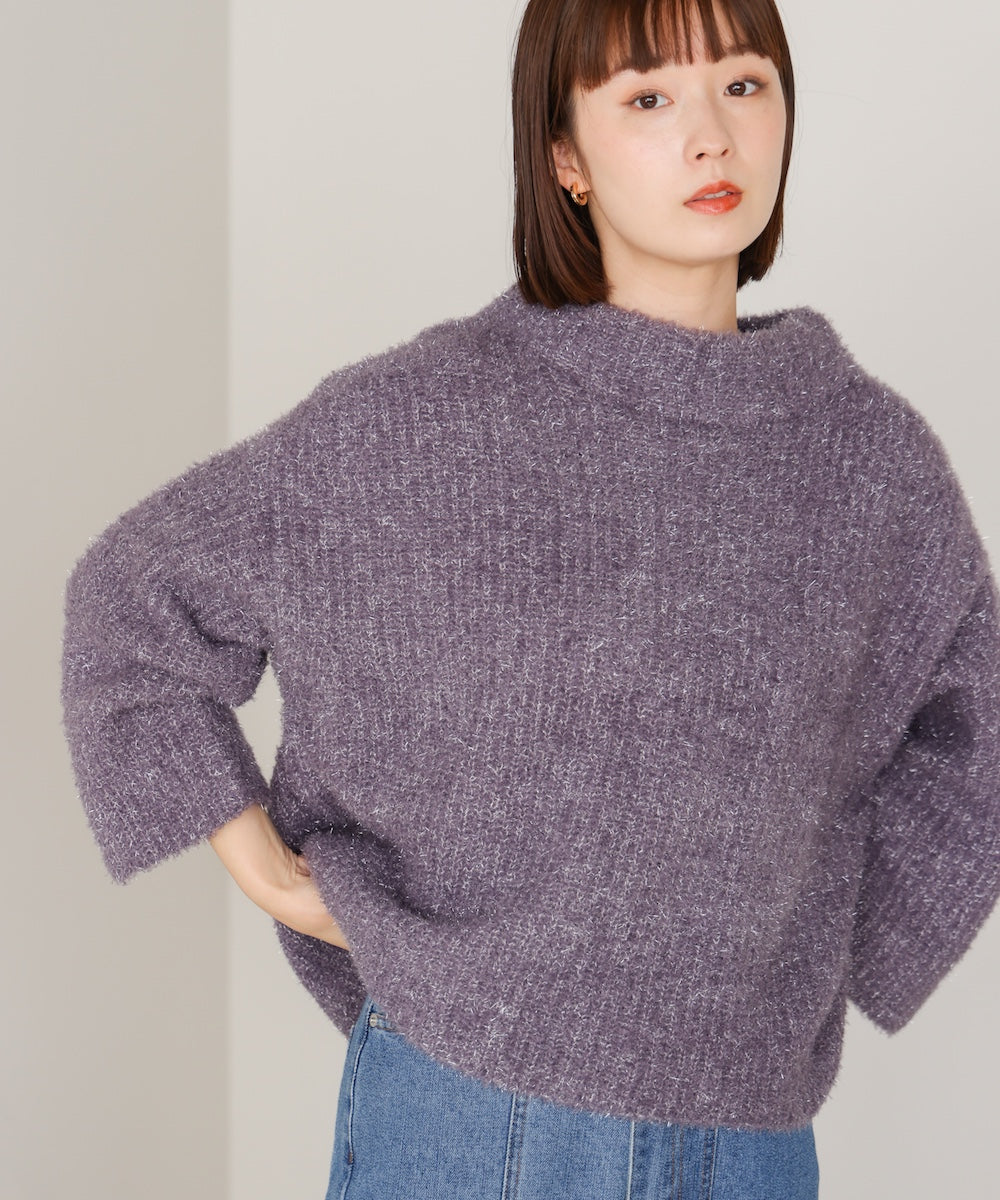 フィルムラメハイネックニット