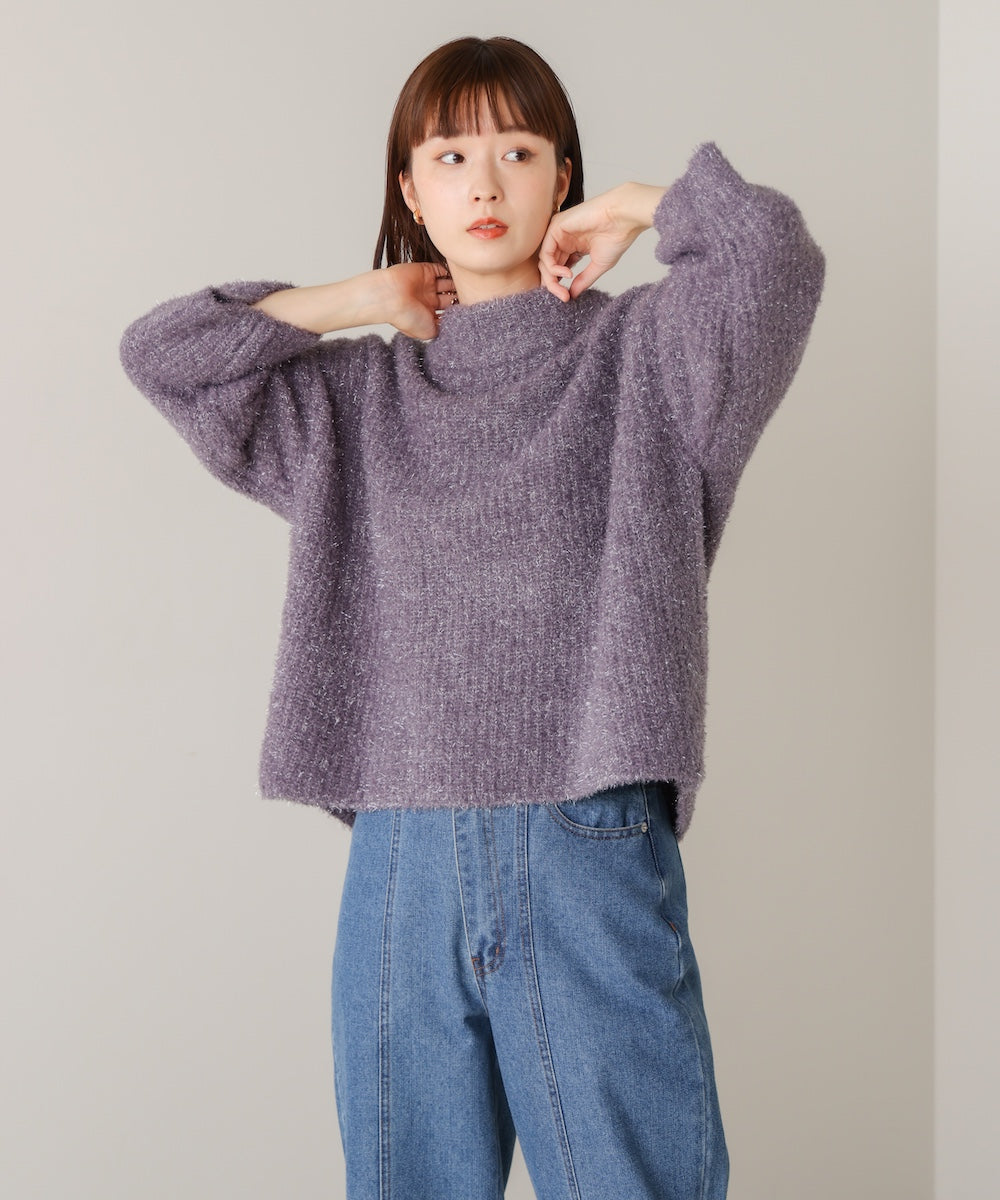 フィルムラメハイネックニット