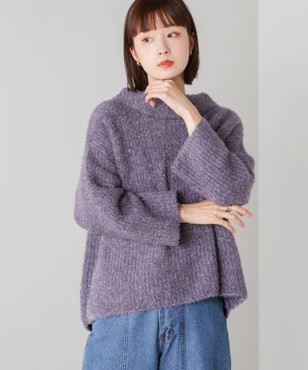 フィルムラメハイネックニット