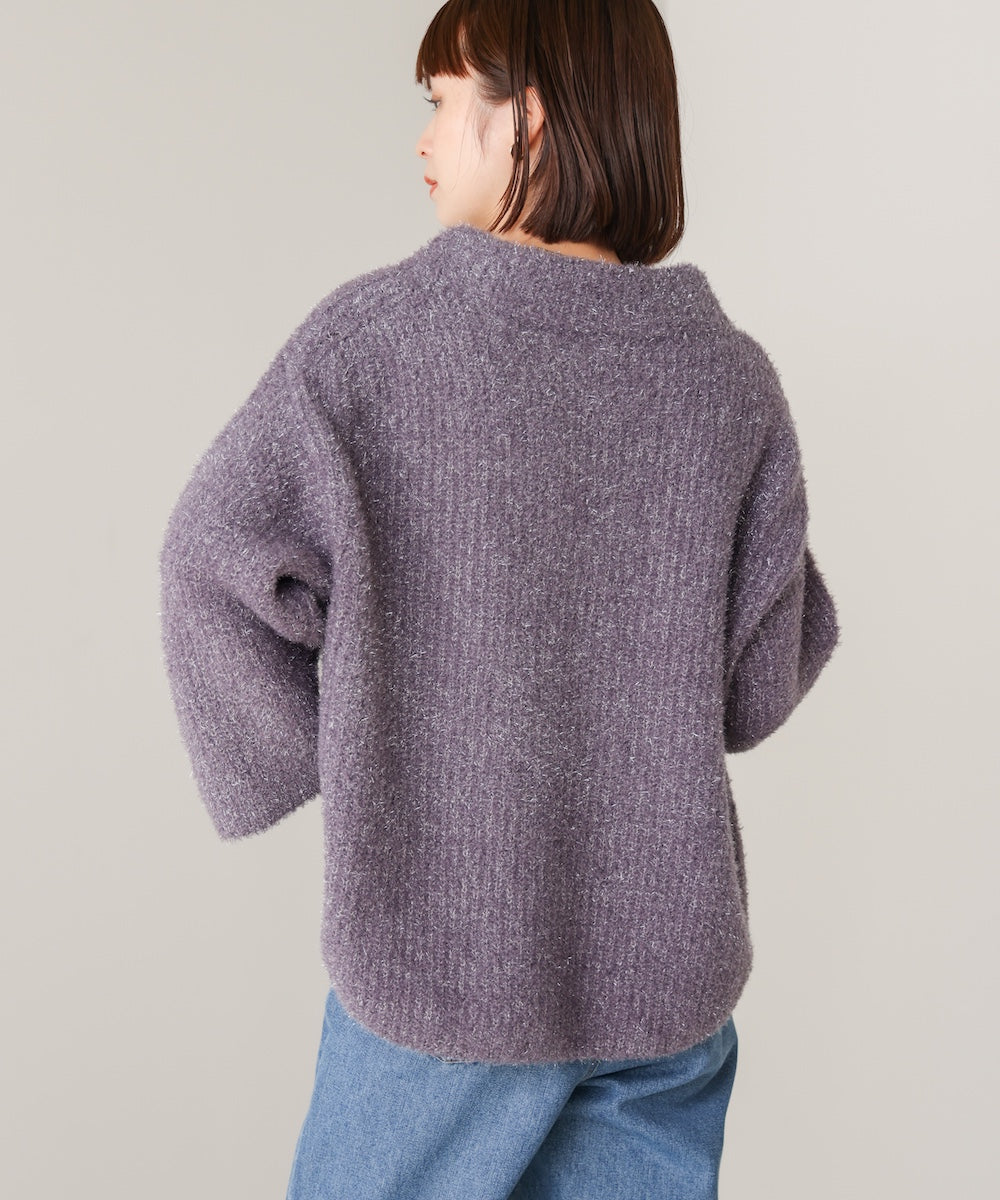 フィルムラメハイネックニット