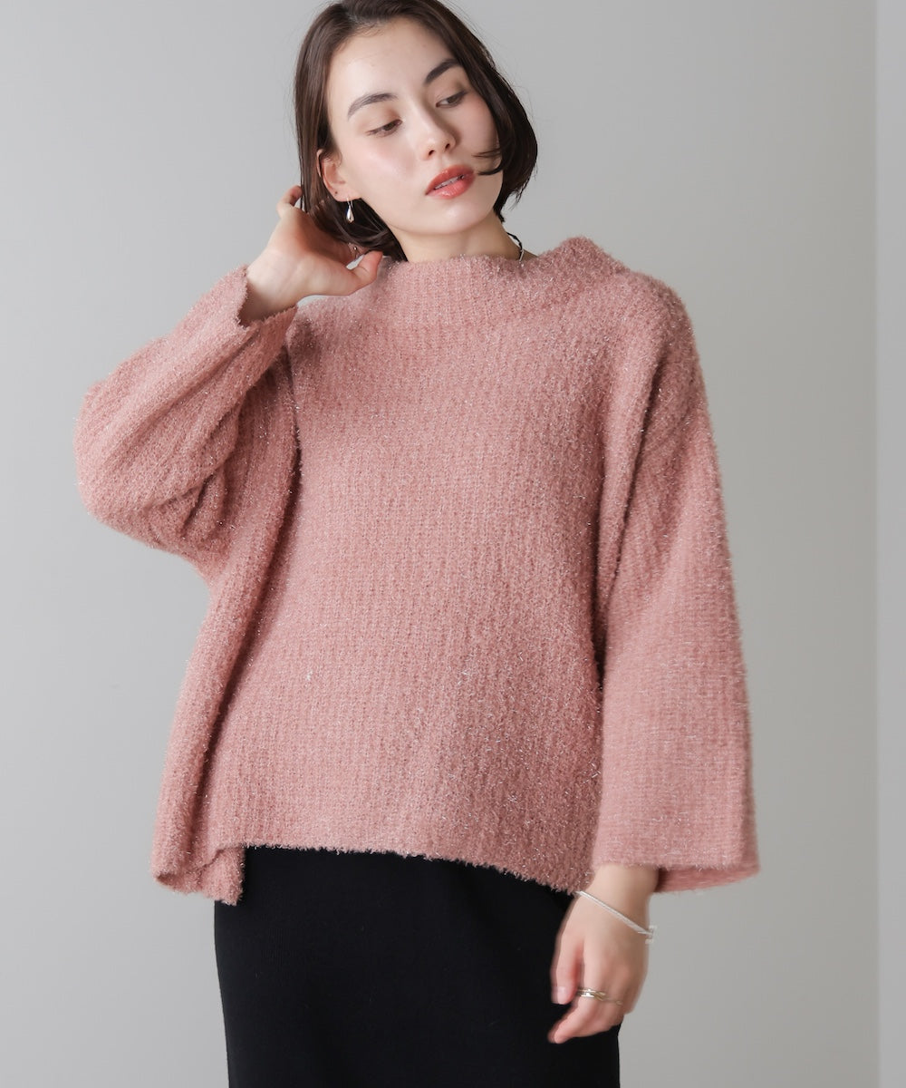 フィルムラメハイネックニット