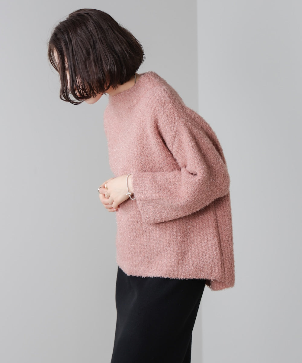 フィルムラメハイネックニット