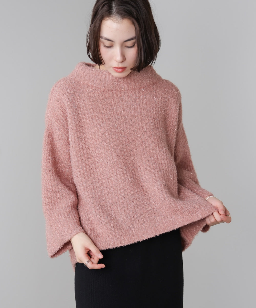 フィルムラメハイネックニット