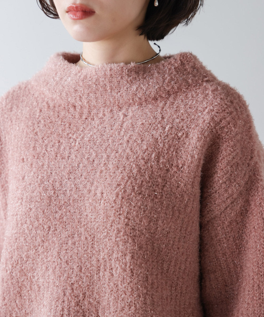 フィルムラメハイネックニット