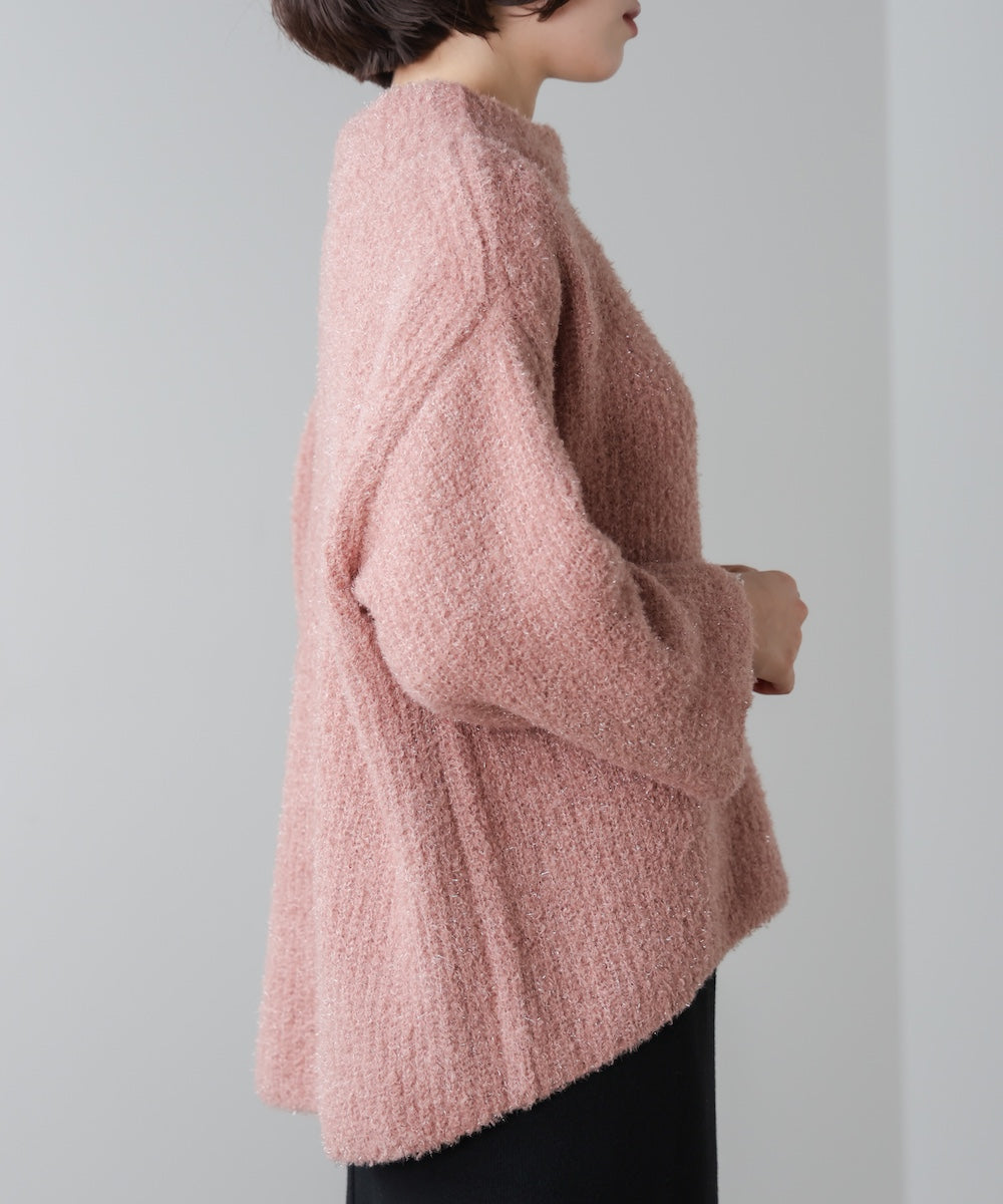 フィルムラメハイネックニット