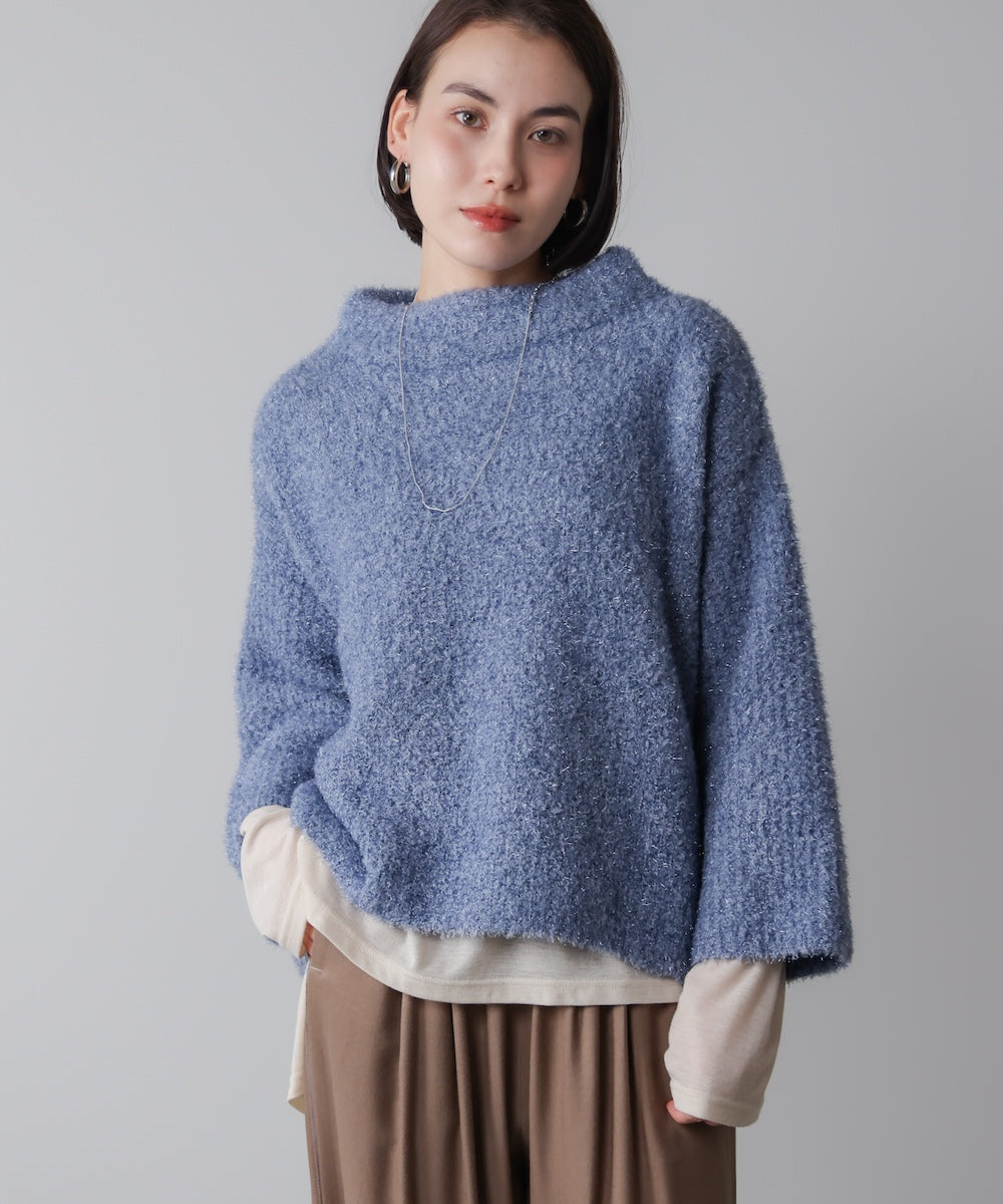 フィルムラメハイネックニット