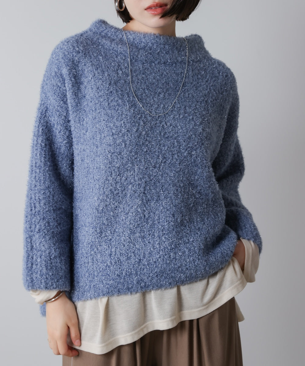 フィルムラメハイネックニット