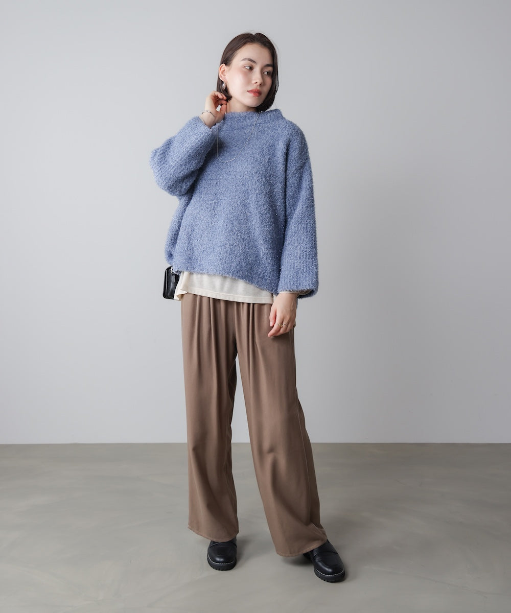 フィルムラメハイネックニット