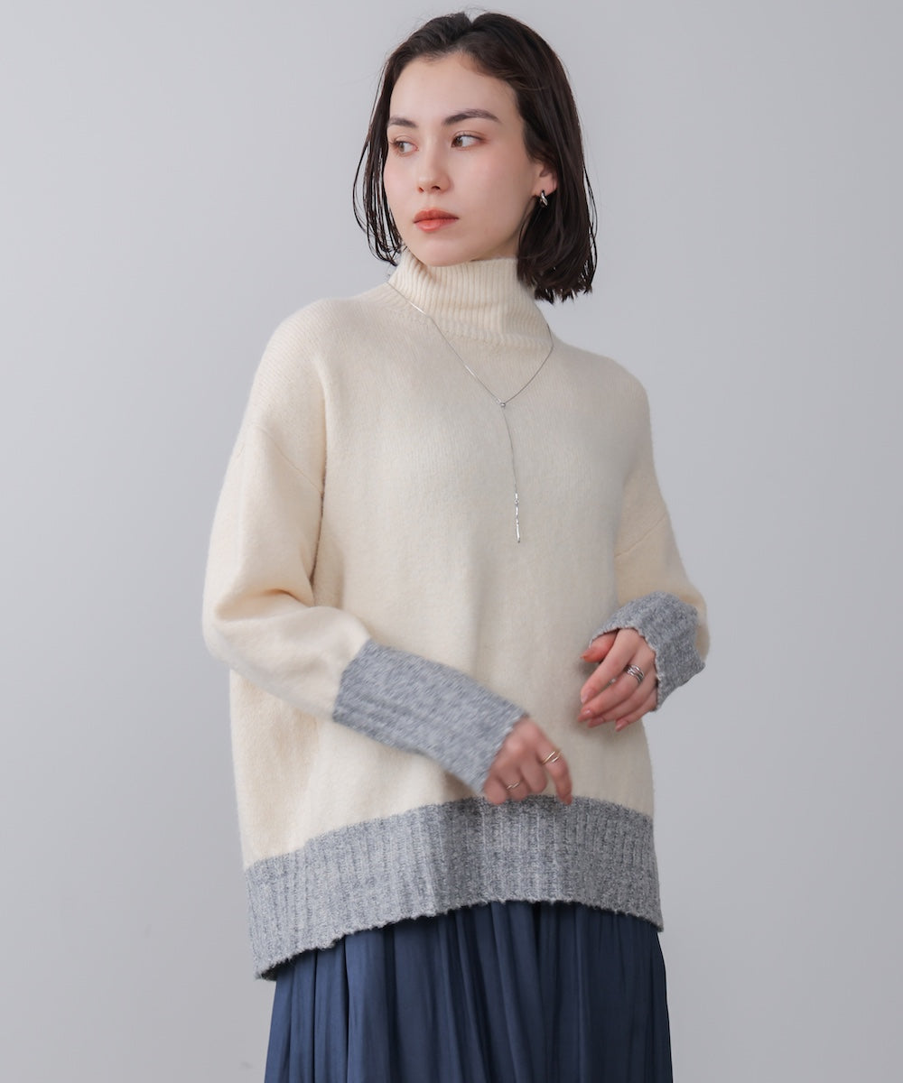 MIX配色ストレッチニットプルオーバー