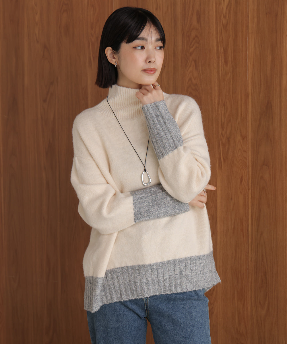 MIX配色ストレッチニットプルオーバー