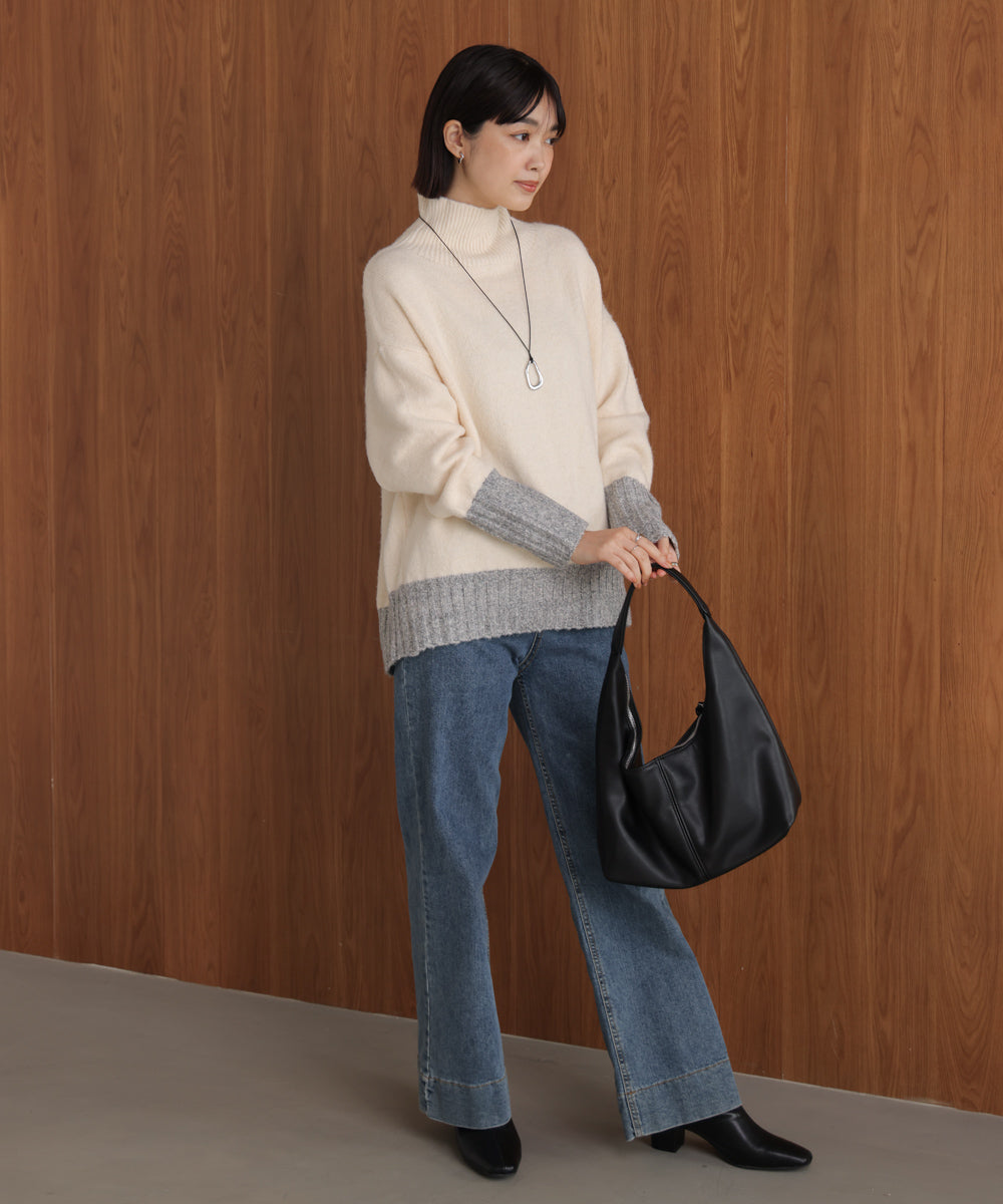 MIX配色ストレッチニットプルオーバー