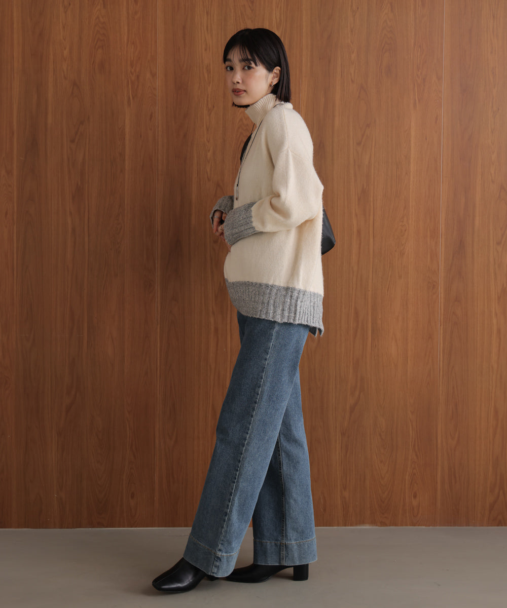 MIX配色ストレッチニットプルオーバー