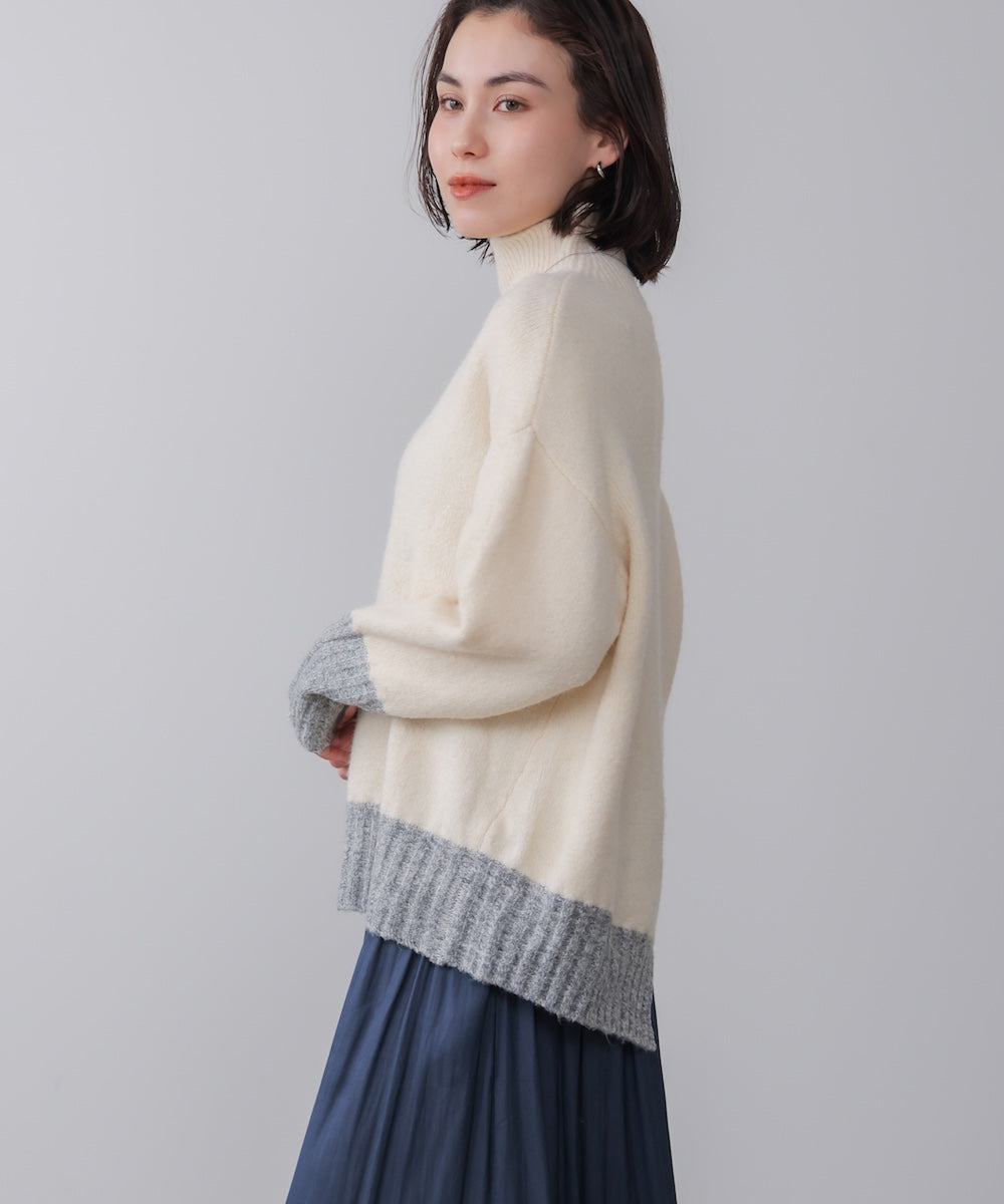 MIX配色ストレッチニットプルオーバー