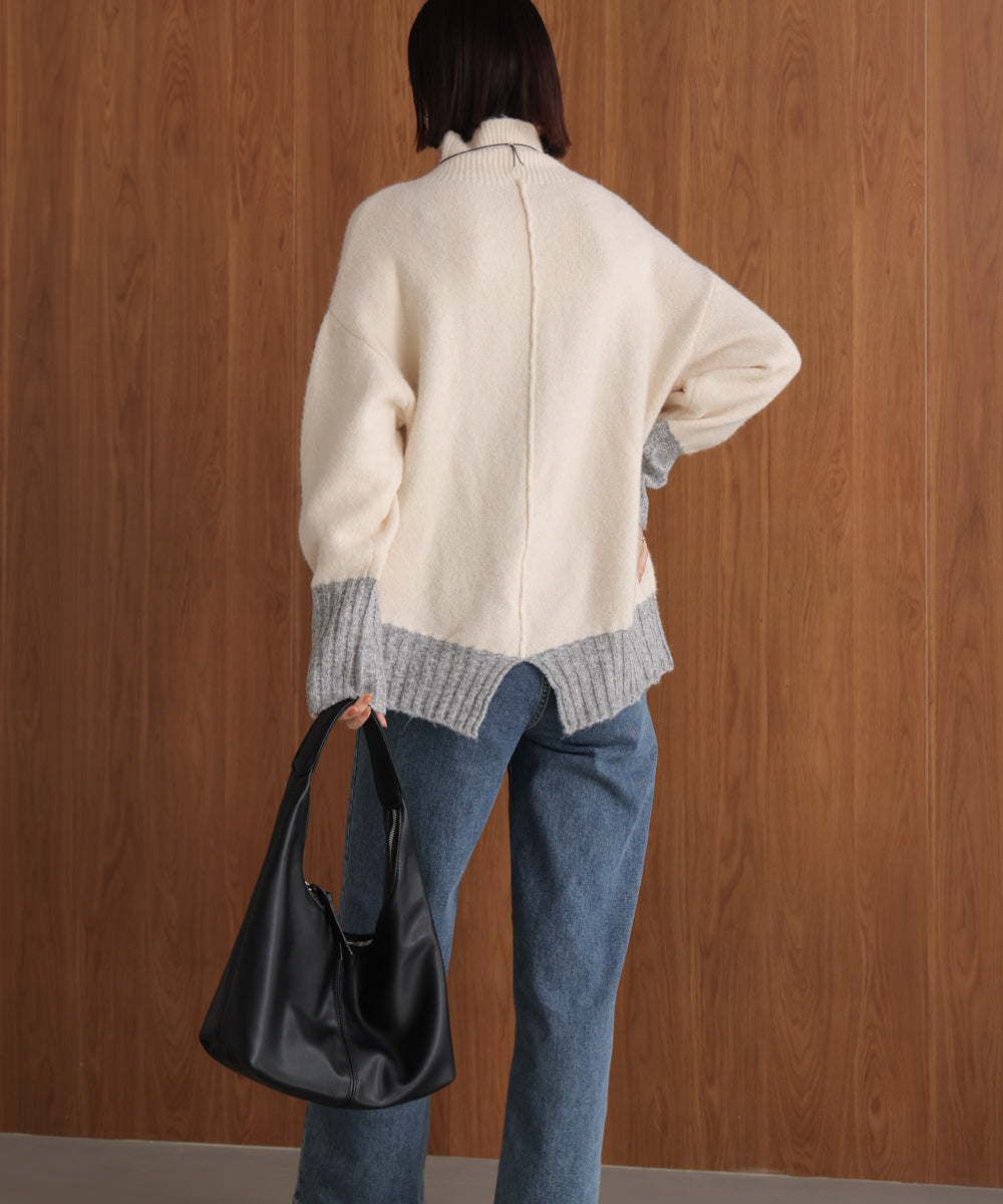 MIX配色ストレッチニットプルオーバー