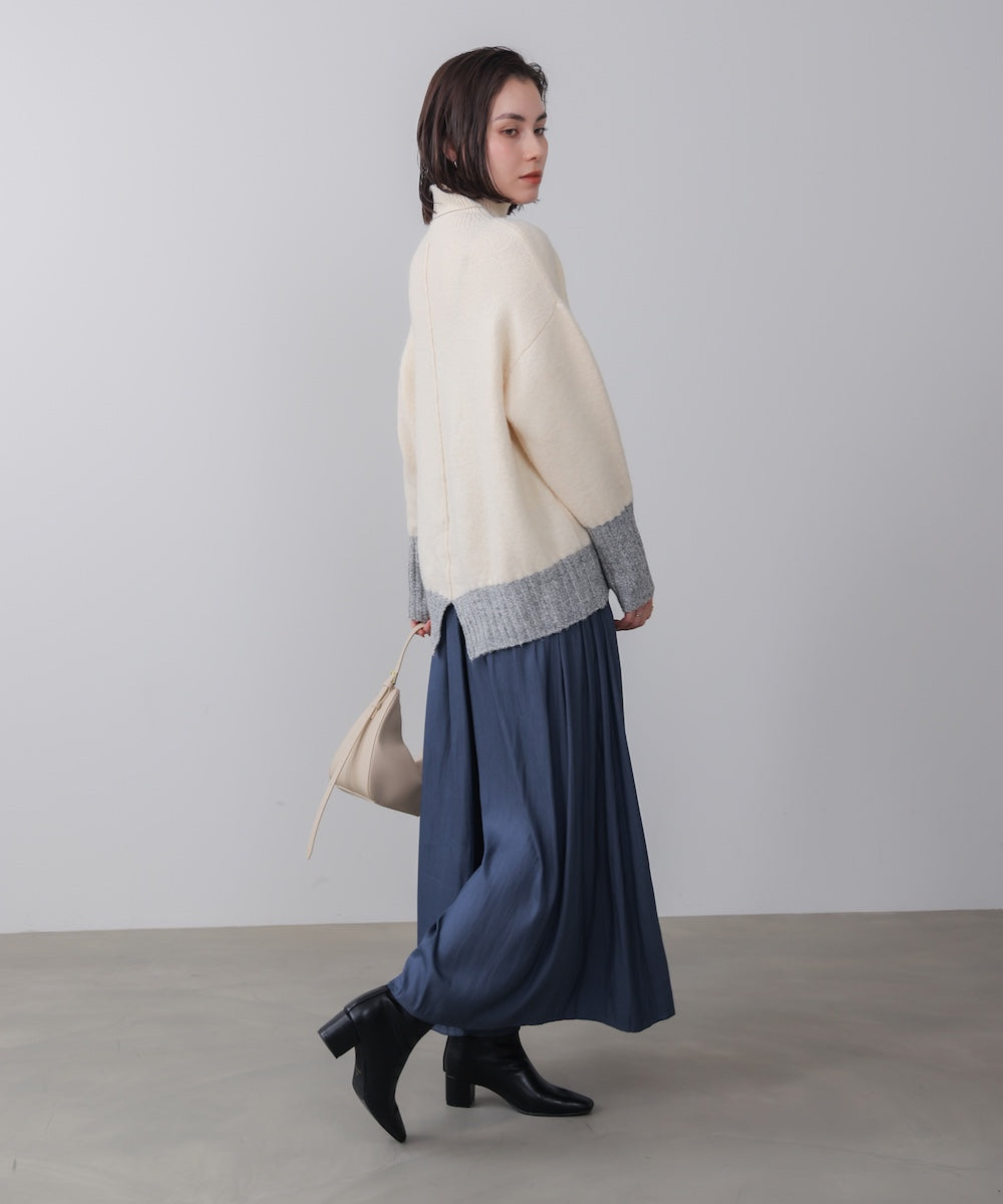 MIX配色ストレッチニットプルオーバー