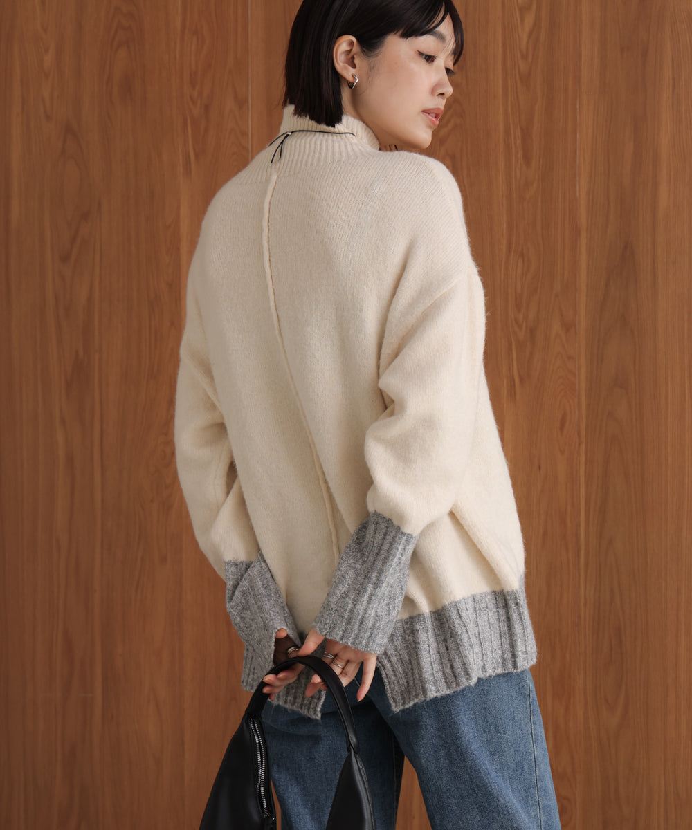 MIX配色ストレッチニットプルオーバー