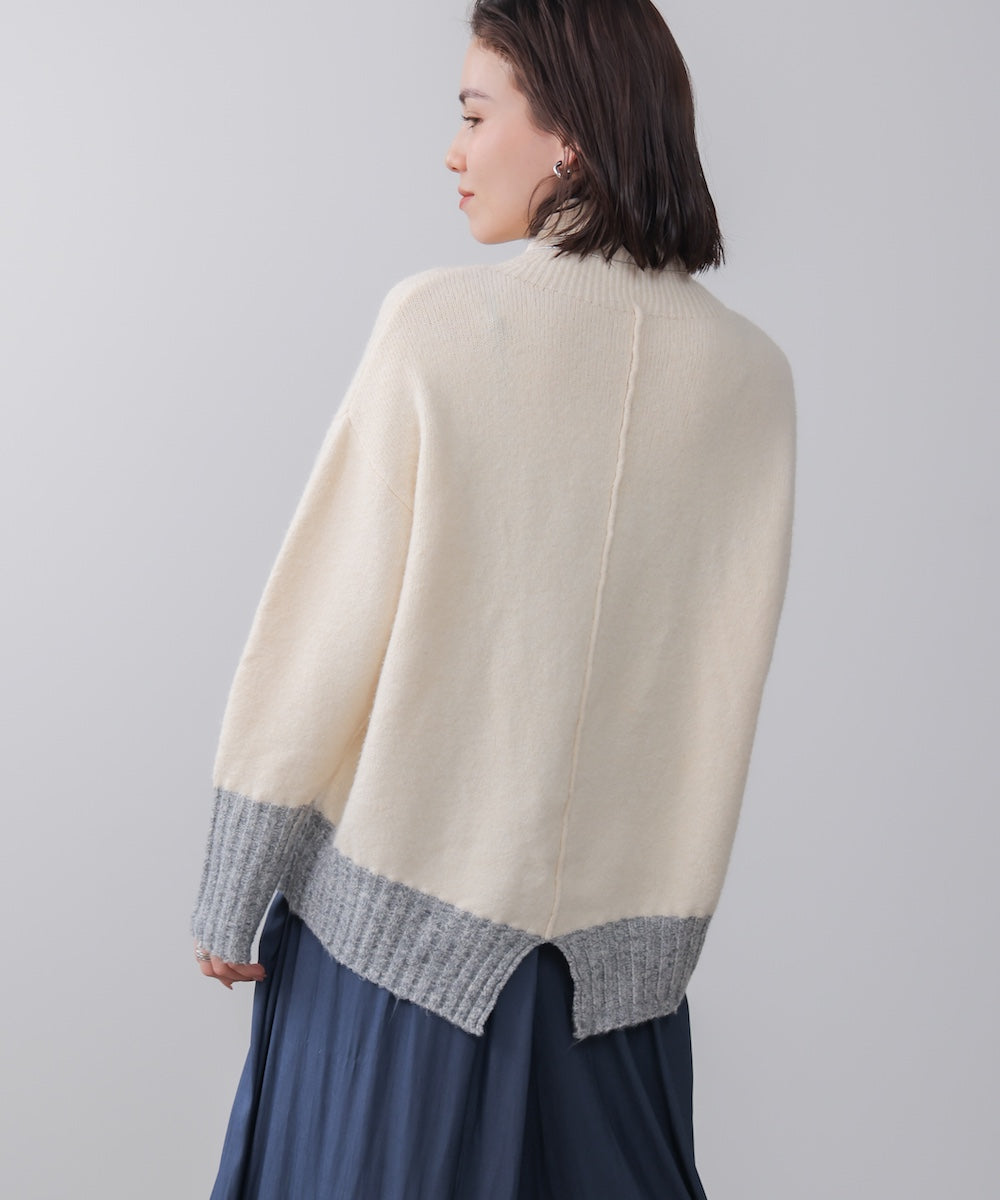 MIX配色ストレッチニットプルオーバー