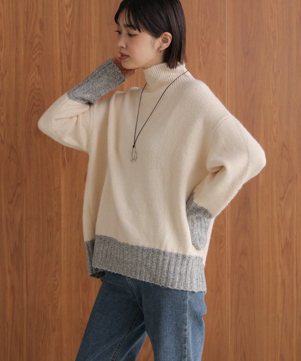 MIX配色ストレッチニットプルオーバー