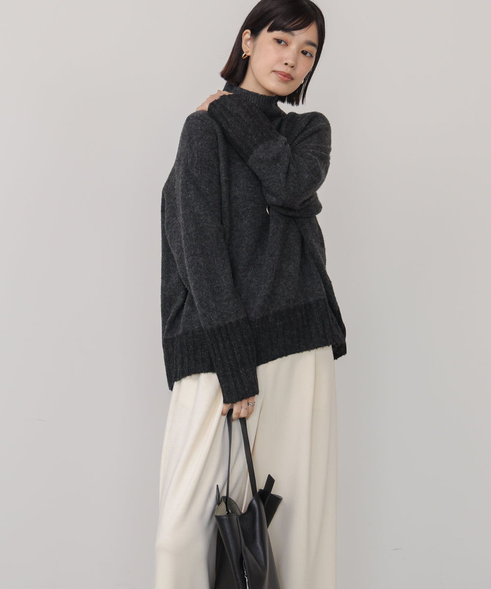 MIX配色ストレッチニットプルオーバー