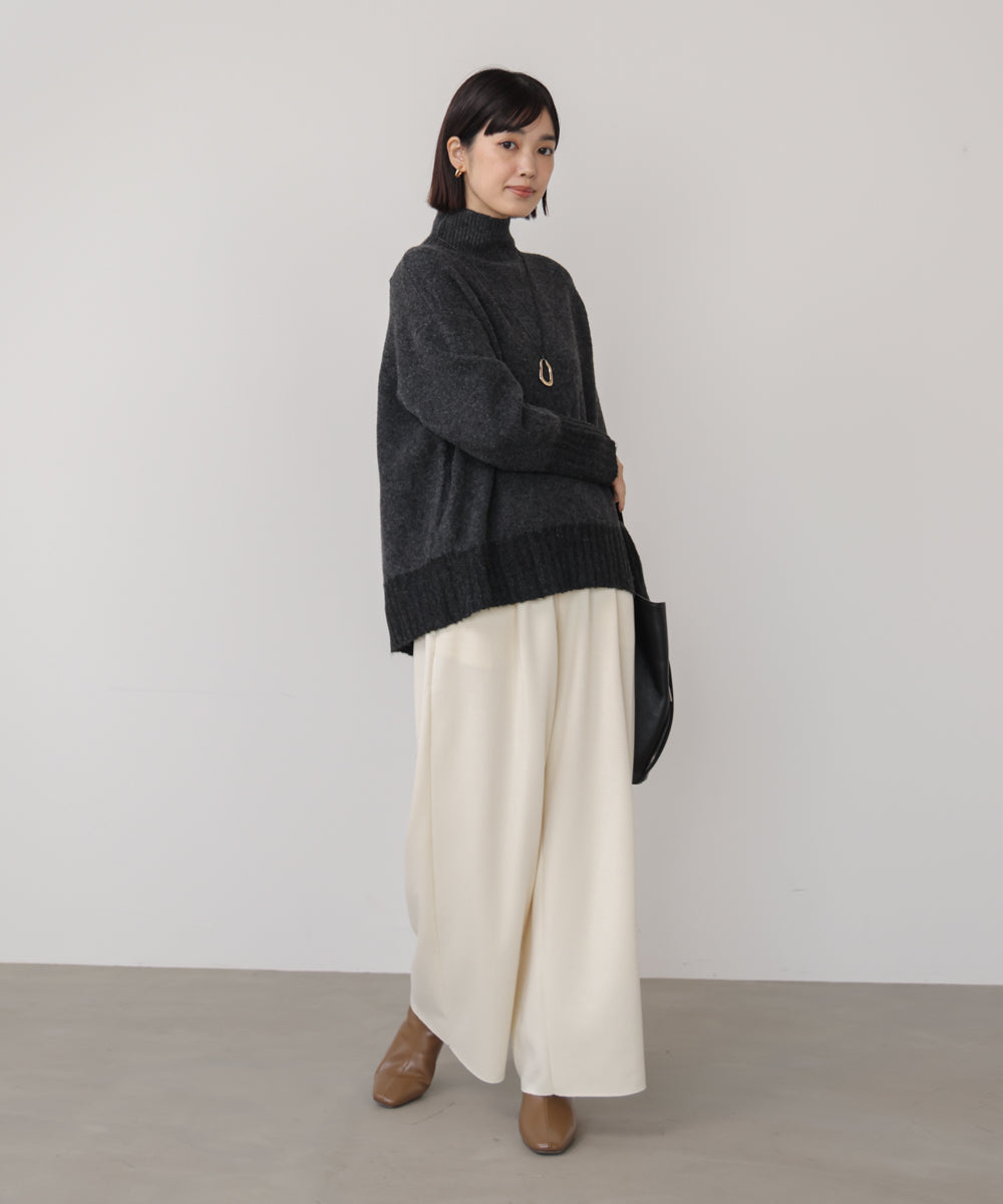 MIX配色ストレッチニットプルオーバー