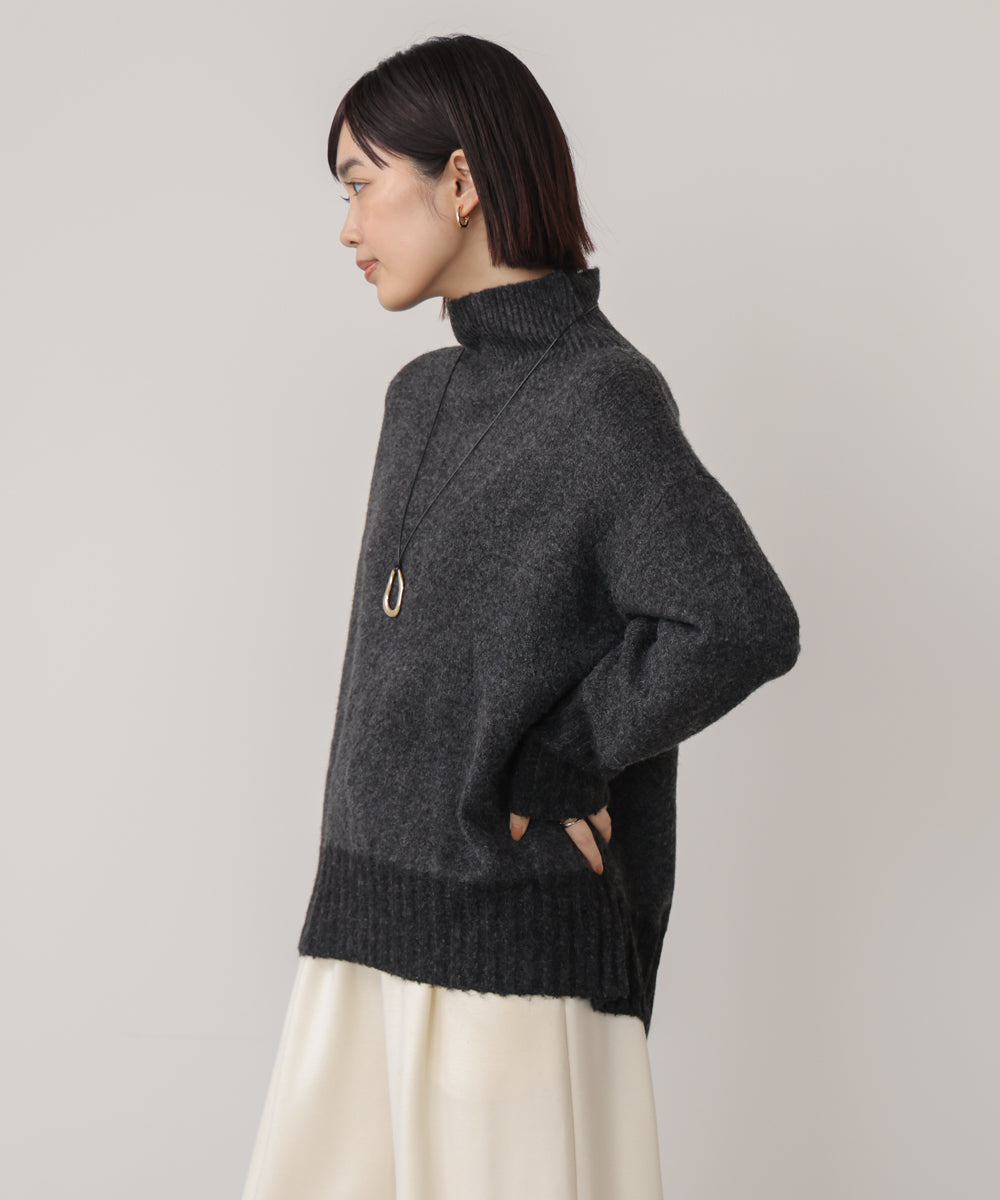 MIX配色ストレッチニットプルオーバー