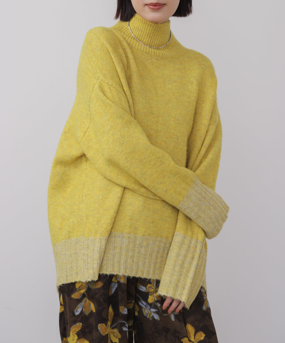 MIX配色ストレッチニットプルオーバー