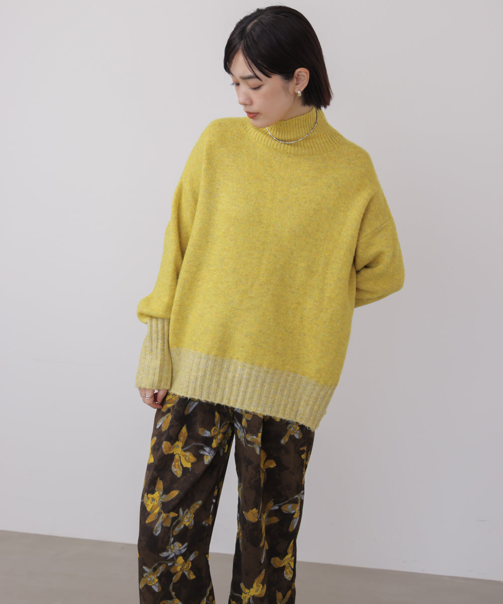 MIX配色ストレッチニットプルオーバー