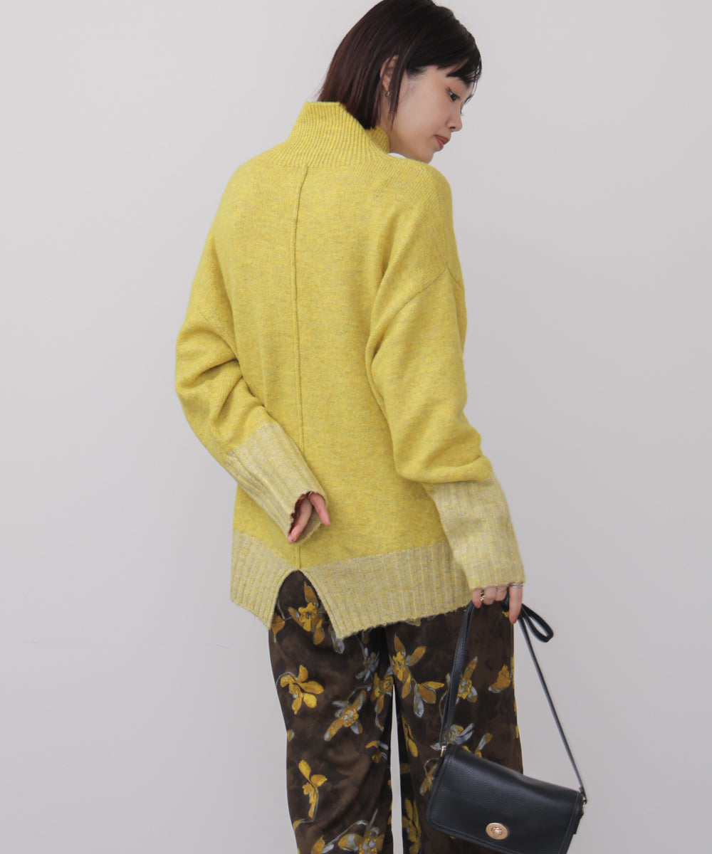 MIX配色ストレッチニットプルオーバー