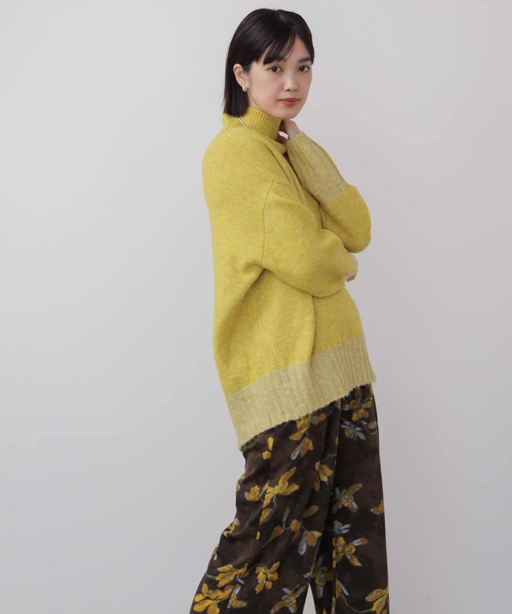 MIX配色ストレッチニットプルオーバー