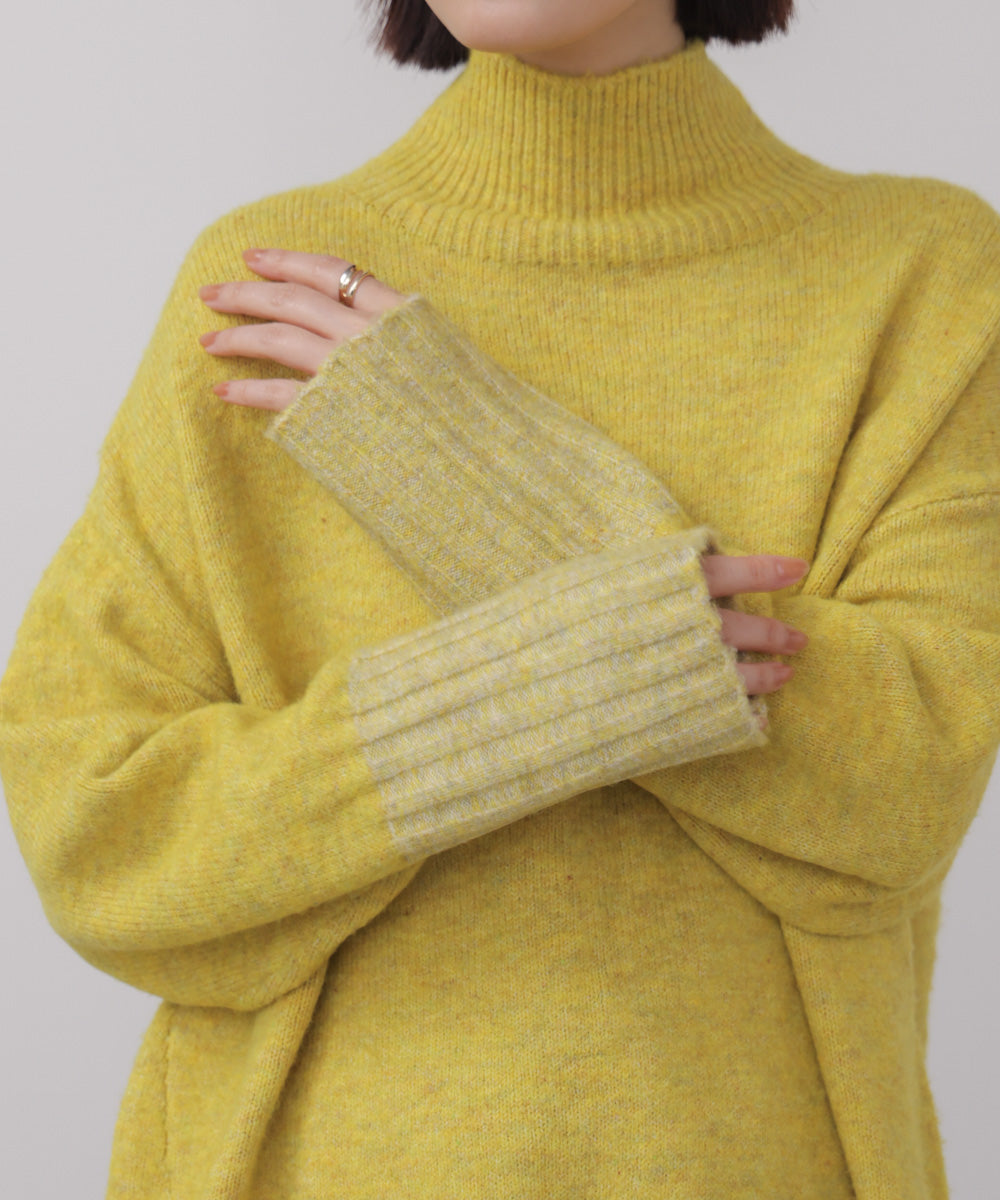 MIX配色ストレッチニットプルオーバー