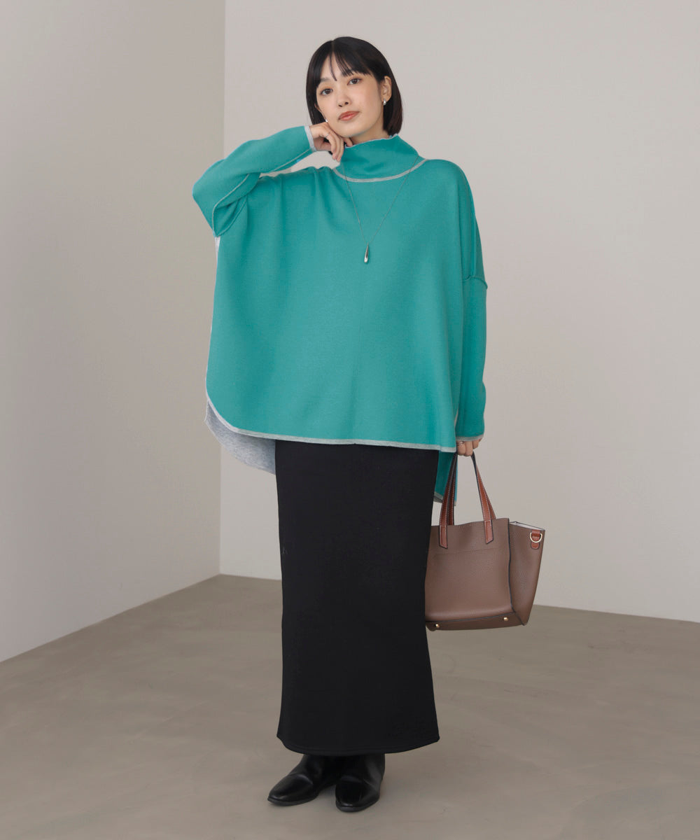 【リバーシブル】Wフェイスポンチョ風ニット