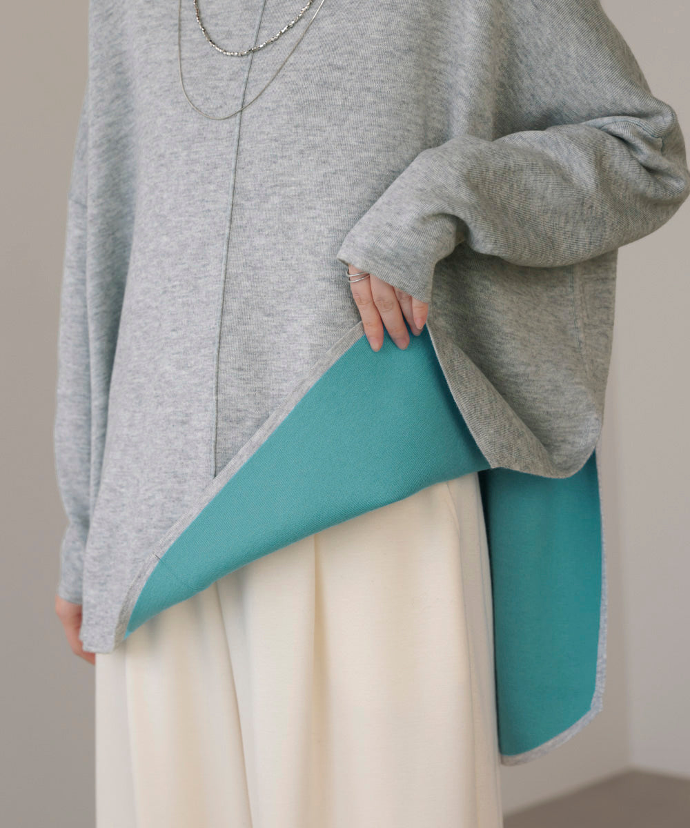 【リバーシブル】Wフェイスポンチョ風ニット