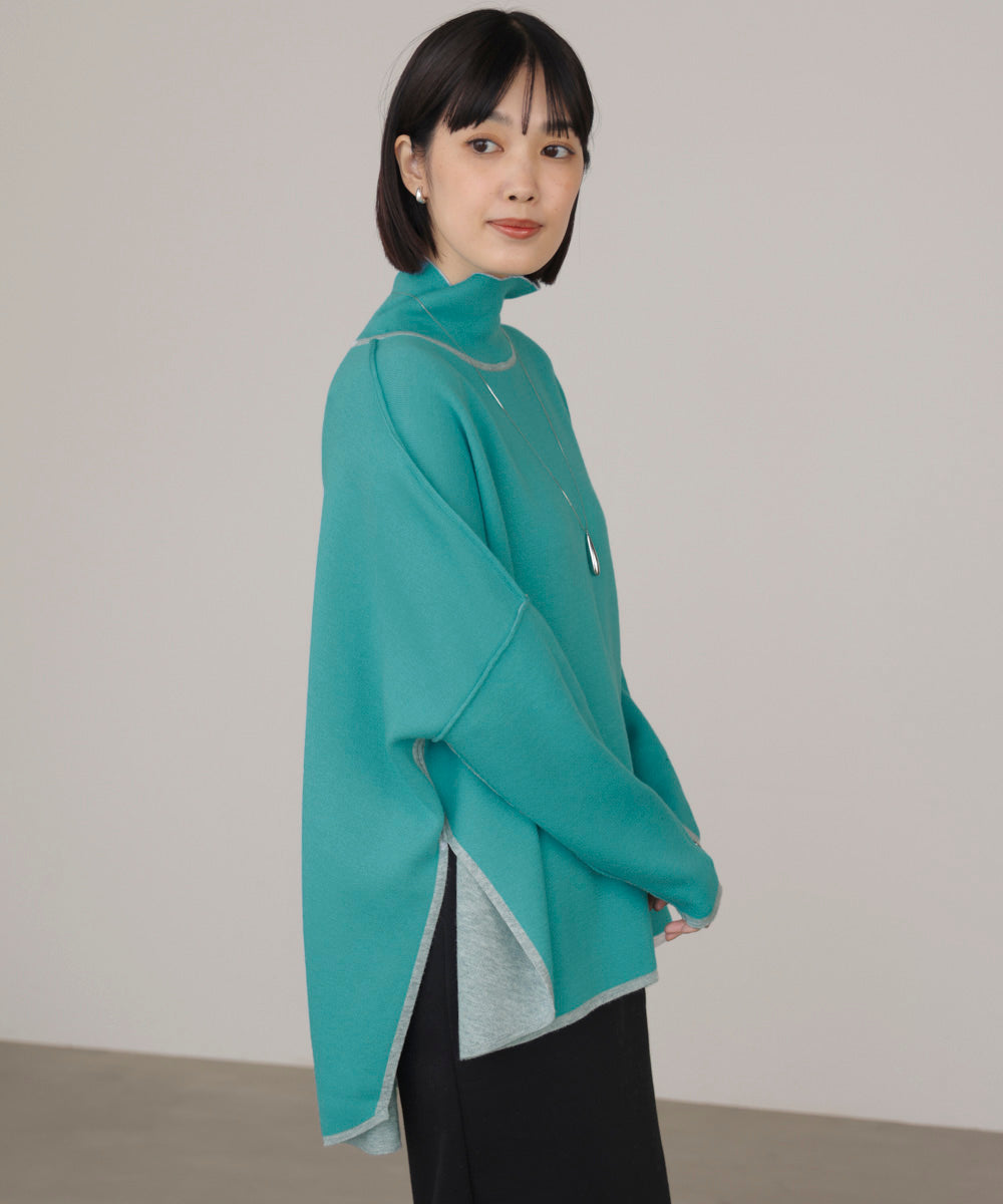 【リバーシブル】Wフェイスポンチョ風ニット