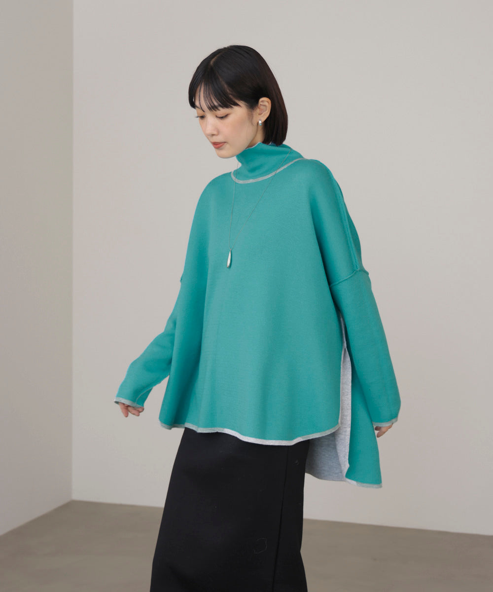 【リバーシブル】Wフェイスポンチョ風ニット