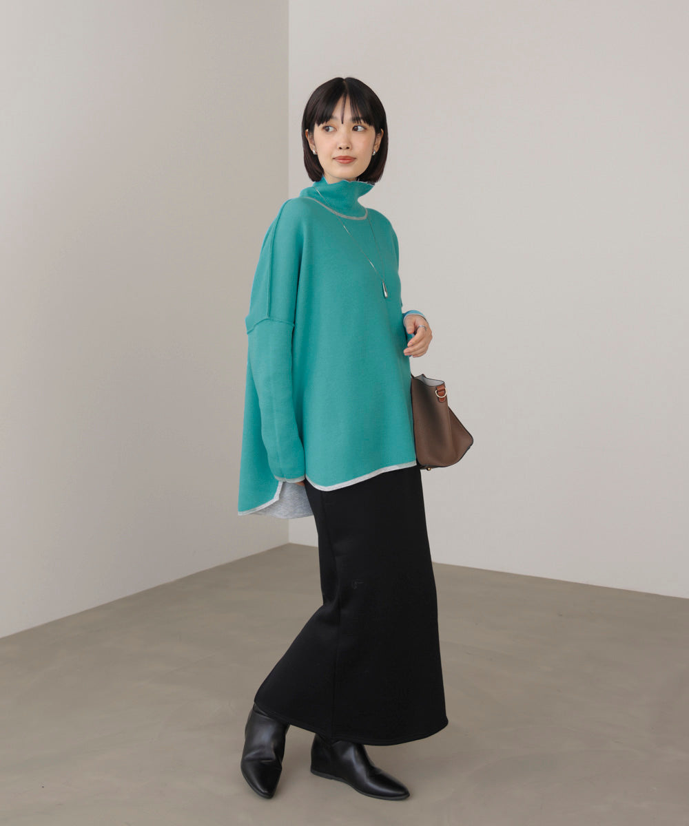 【リバーシブル】Wフェイスポンチョ風ニット