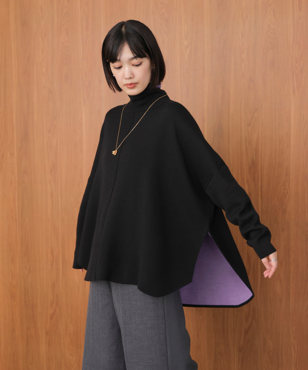 【リバーシブル】Wフェイスポンチョ風ニット